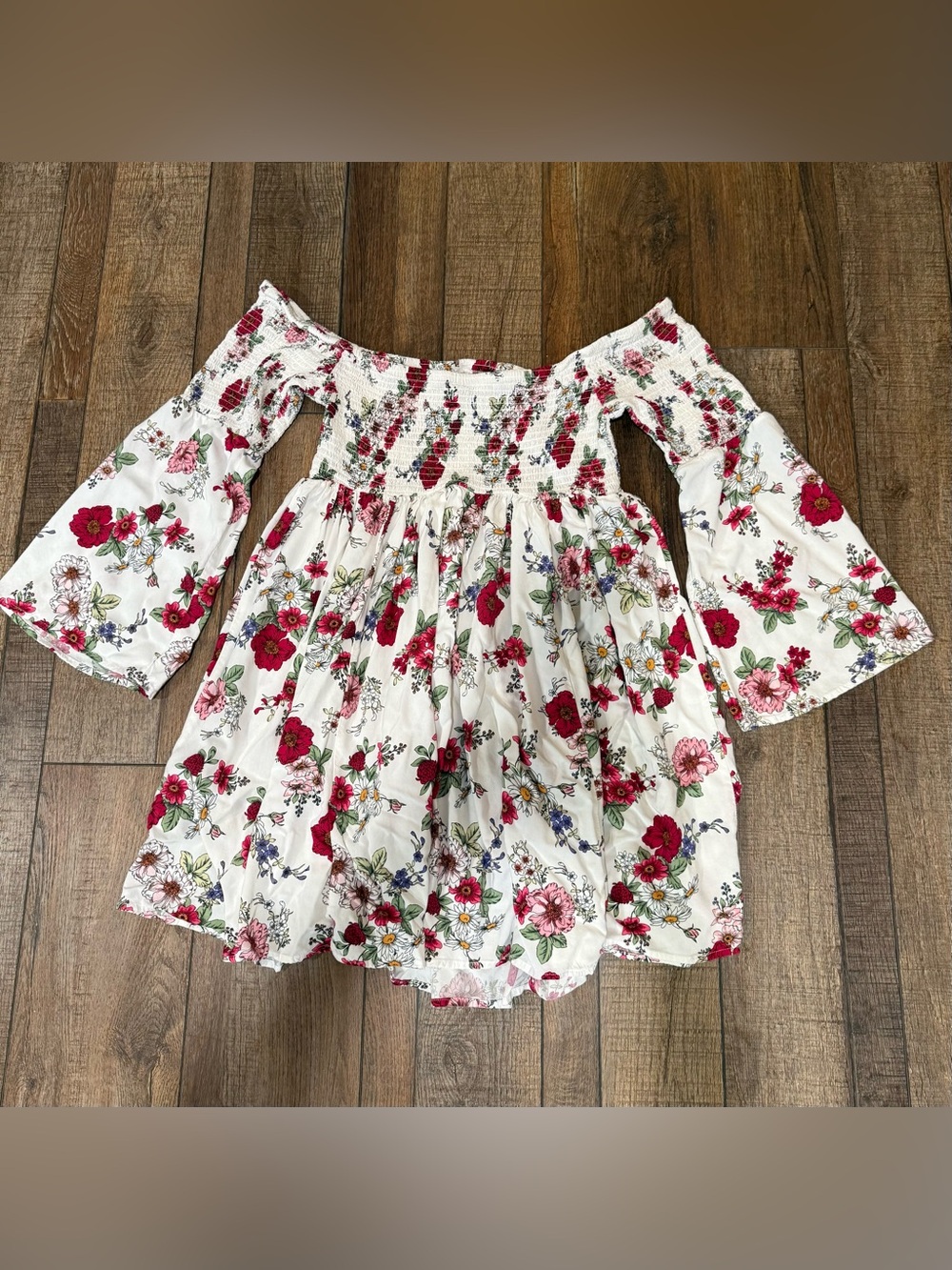 Torrid Women Dress Sz 1 White Floral Off The Shoulder Smocked Babydoll